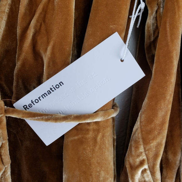 Reformation Boheme Velvet Wrap Dress in Gold, Holiday, Velvet, Party - Picture 10 of 11